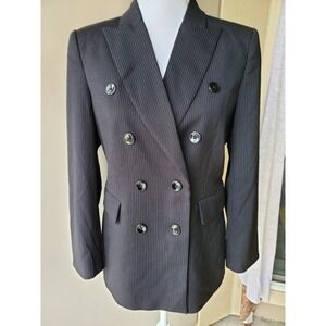 White House Black Market Pin Striped Blazer Womens 6 Black Double Breasted Lined